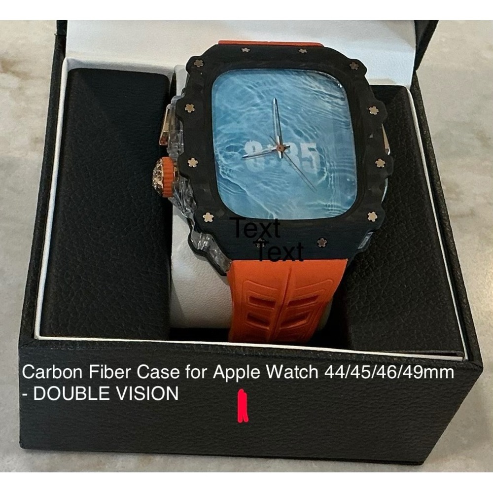 Carbon Fiber‎ Apple Watch Case 44/45/46/49mm Orange Band Double Vision